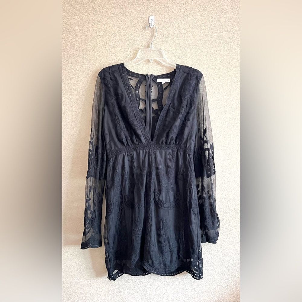 Honey Belle Black Lace Deep V Dress